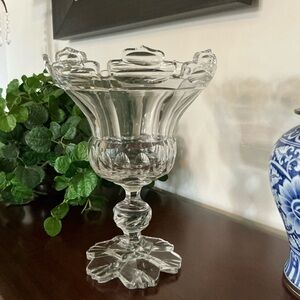 Vintage cut and faceted glass urn shaped vase